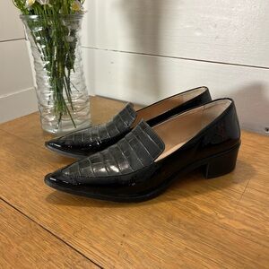 CLUB MONACO BLACK CROCO-STYLE LOAFERS — MADE IN ITALY (SIZE 8.5)